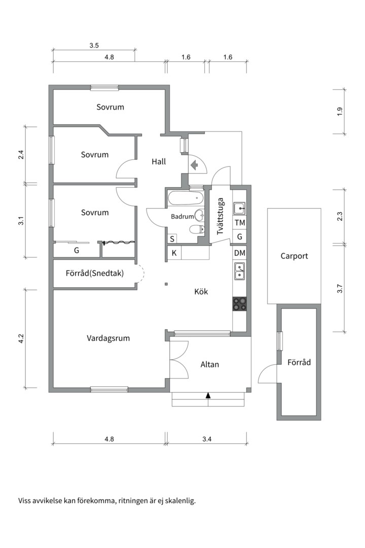 Planlösning från Eksoppsvägen 6, Såld i Norby, Uppsala
