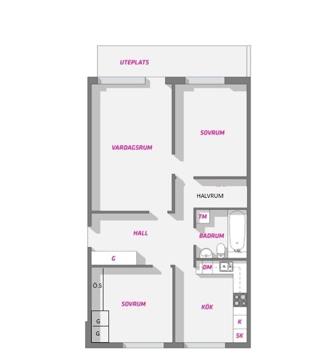 Planlösning från Körvelgatan 25B, Såld i Årsta, Uppsala