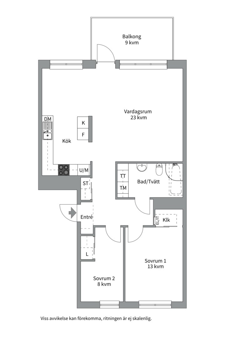 Planlösning från Margit Sahlins gata 3, Såld i Kapellgärdet, Uppsala