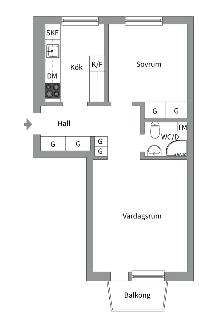 Planlösning från Svartbäcksgatan 83A, Såld i Svartbäcken, Uppsala