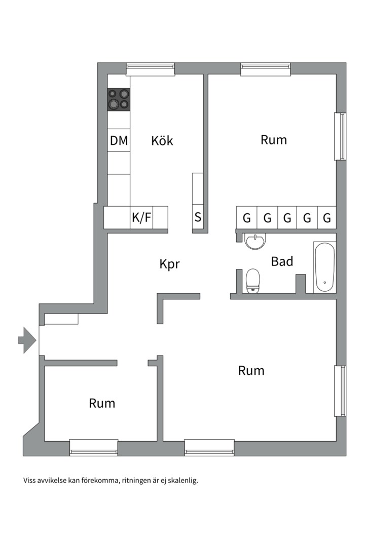 Planlösning från Väderkvarnsgatan 52A, Kommande i Fålhagen, Uppsala