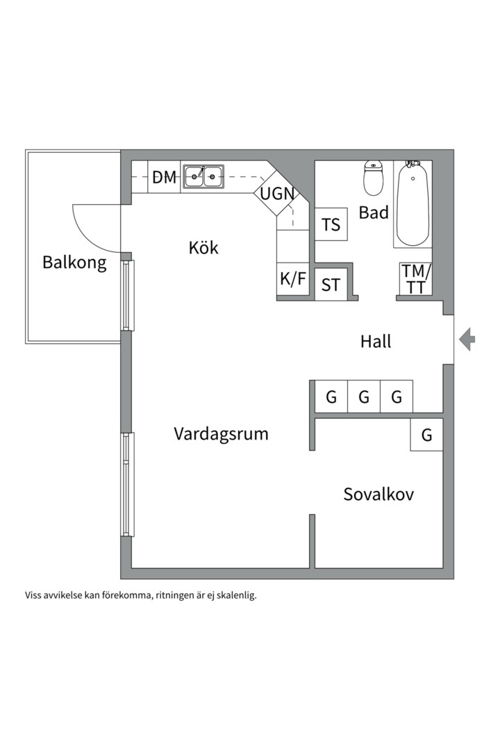 Planlösning från Vattholmavägen 4B, Såld i Kapellgärdet, Uppsala