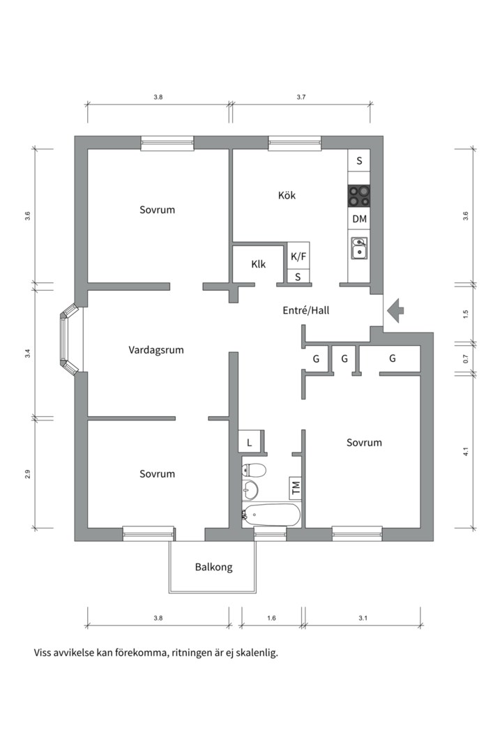 Planlösning från Swedenborgsgatan 36C, Såld i Svartbäcken, Uppsala