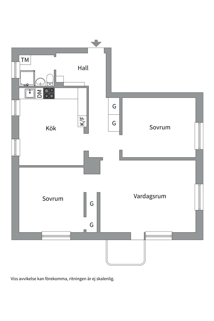 Planlösning från Kyrkogårdsgatan 16F, Såld i Luthagen, Uppsala