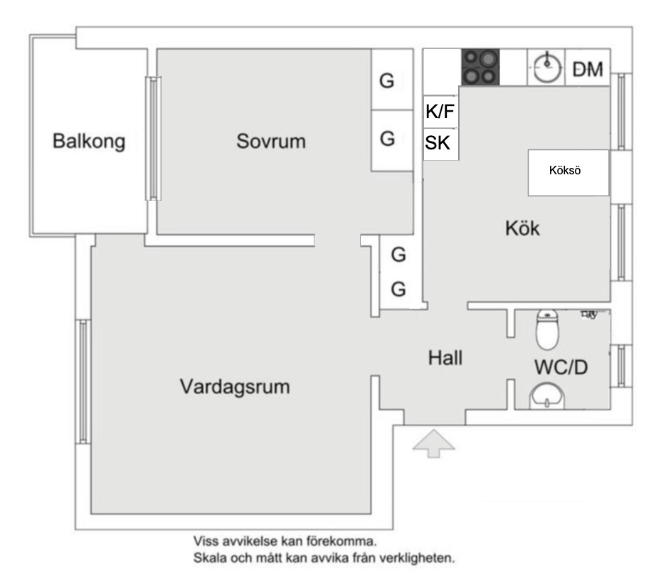 Planlösning från Ugglevägen 13B, 2 tr, Såld i Ektorp, Nacka