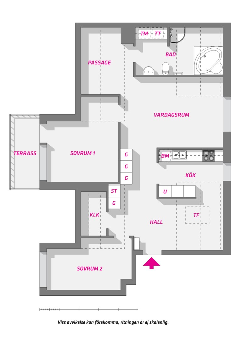 Planlösning från Råbyvägen 34, Såld i Kapellgärdet, Uppsala