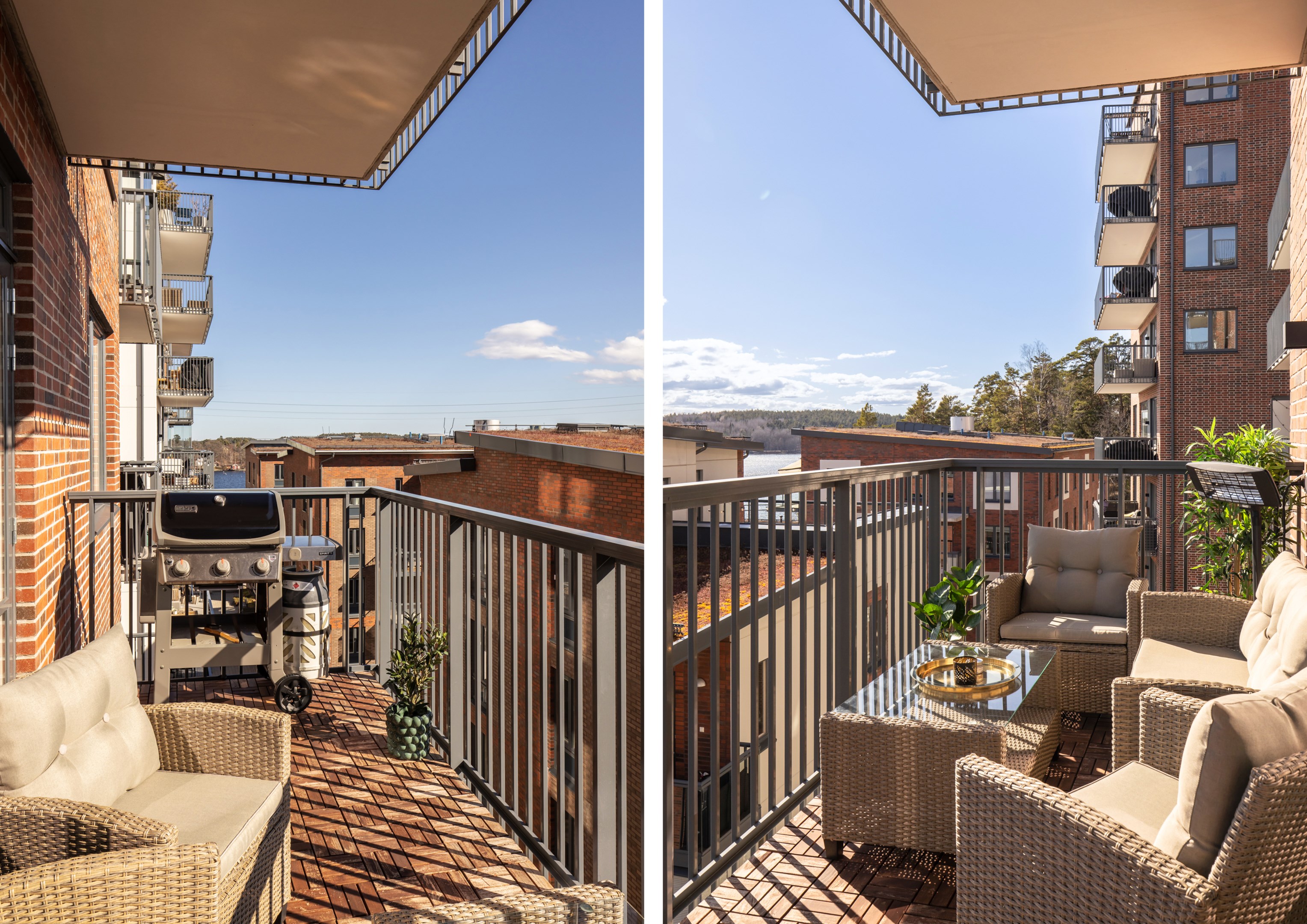 Balkongen i vinkel mot öster resp väster