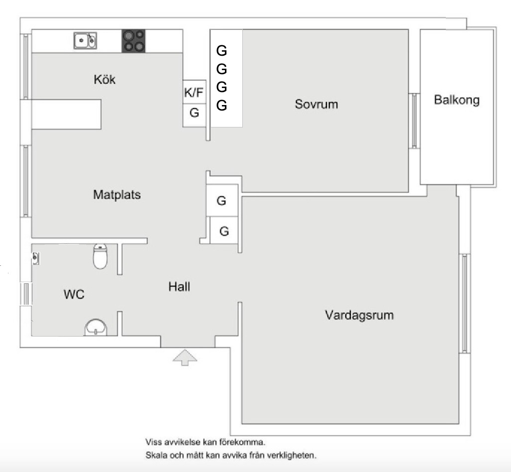 Planlösning från Ugglevägen 1B, 2 tr, Såld i Ektorp, Nacka