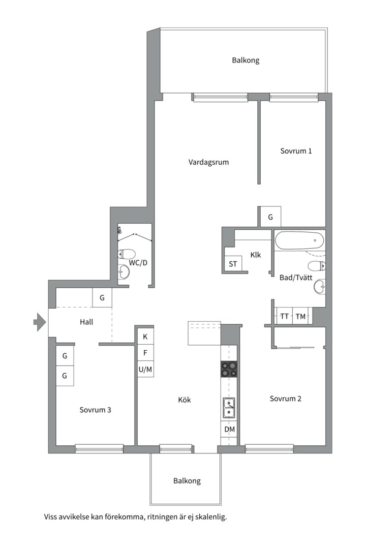 Planlösning från Vattholmavägen 6C, Såld i Kapellgärdet, Uppsala