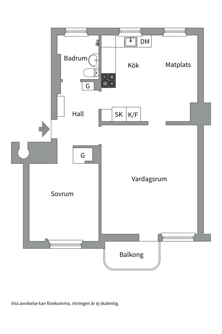 Planlösning från Kyrkogårdsgatan 16 C, Såld i Luthagen, Uppsala