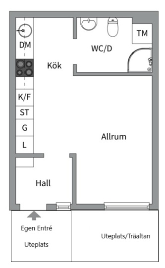 Planlösning från Petterslundsgatan 14G, Såld i Fålhagen, Uppsala