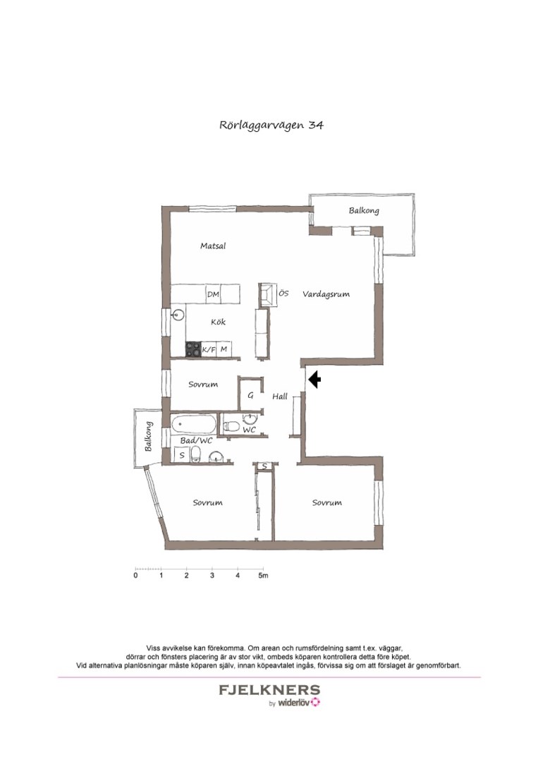 Planlösning från Rörläggarvägen 34, Såld i Bromma - Abrahamsberg, Stockholm