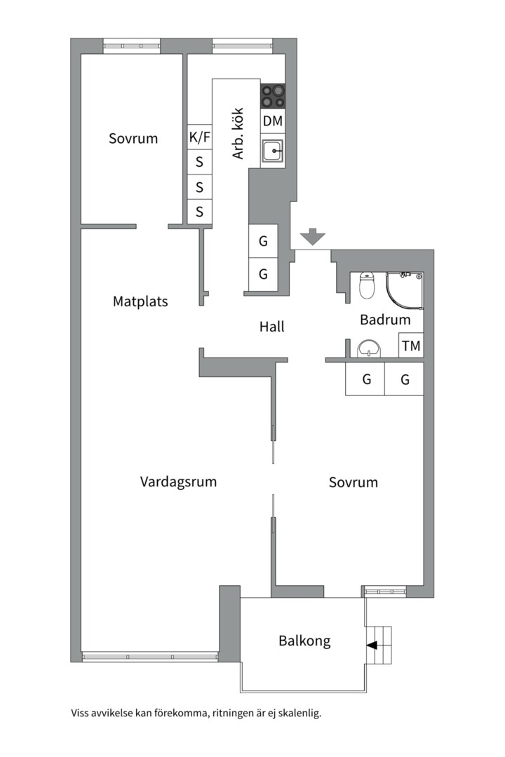 Planlösning från Ringgatan 20D, Såld i Luthagen, Uppsala