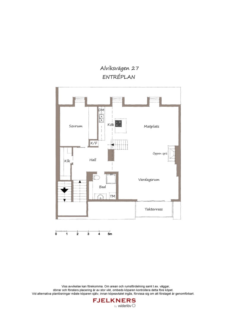 Planlösning från Alviksvägen 27, Såld i Bromma - Äppelviken, Stockholm