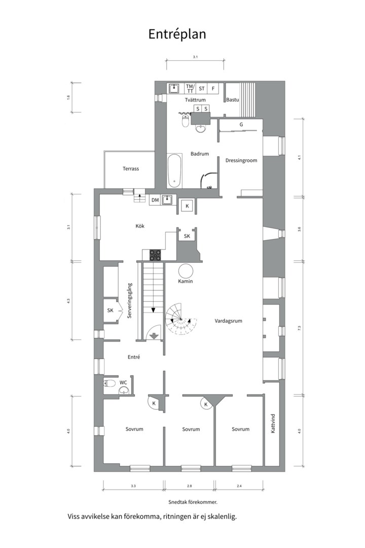 Planlösning från Övre Slottsgatan 9B, Såld i Öfre Slotts, Uppsala