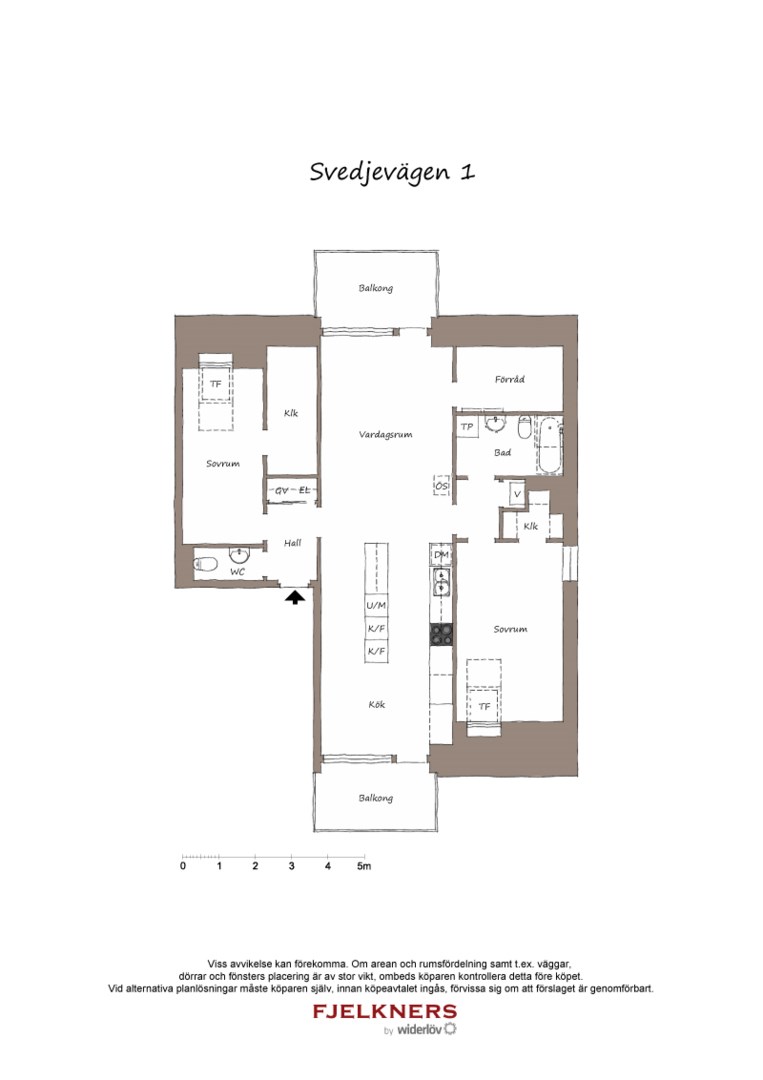 Planlösning från Svedjevägen 1, Såld i Bromma - Äppelviken, Stockholm