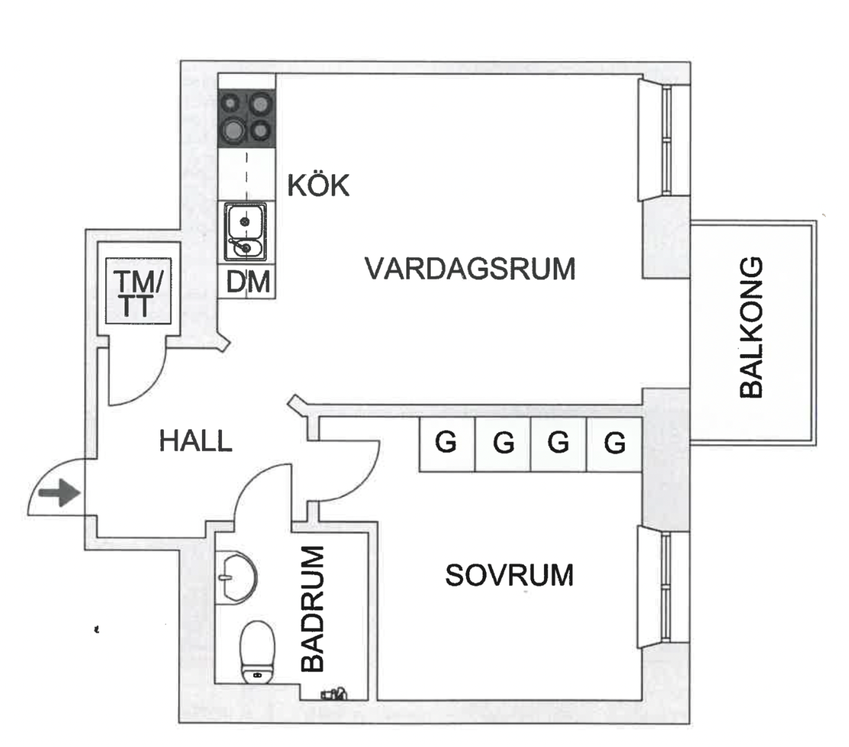Planlösning från Hagagatan 54 A, Såld i Vasastan, Stockholm