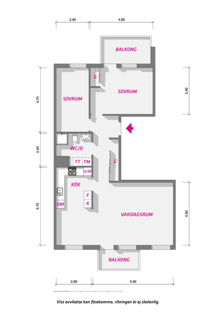 Planlösning från Gimogatan 13 E, Såld i Luthagen, Uppsala