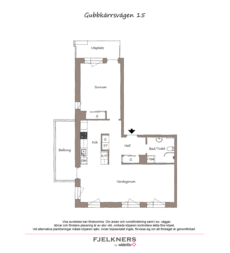 Planlösning från Gubbkärrsvägen 15, Såld i Bromma - Nockebyhov, Stockholm