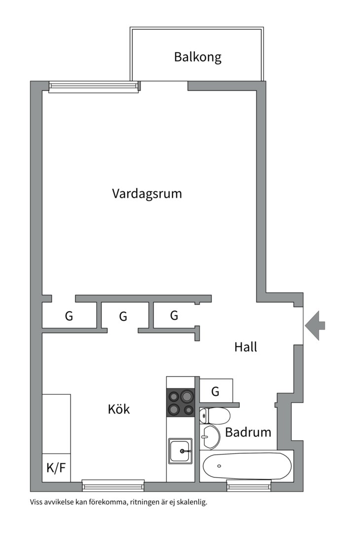 Planlösning från Kyrkogårdsgatan 16F, Såld i Luthagen, Uppsala