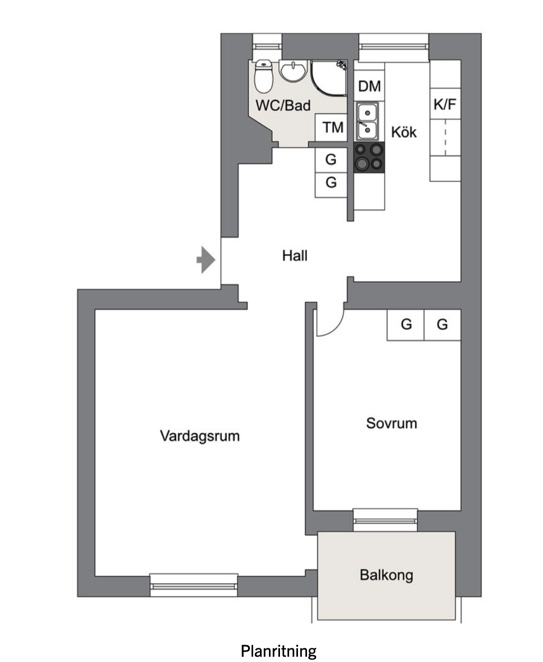 Planlösning från Ugglevägen 23B, 3/3 tr, Såld i Saltängen, Nacka