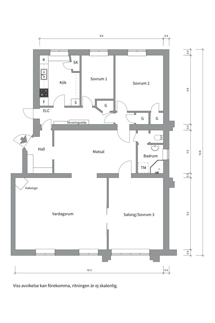 Planlösning från Vasagatan 3A, Såld i Främre Luthagen, Uppsala