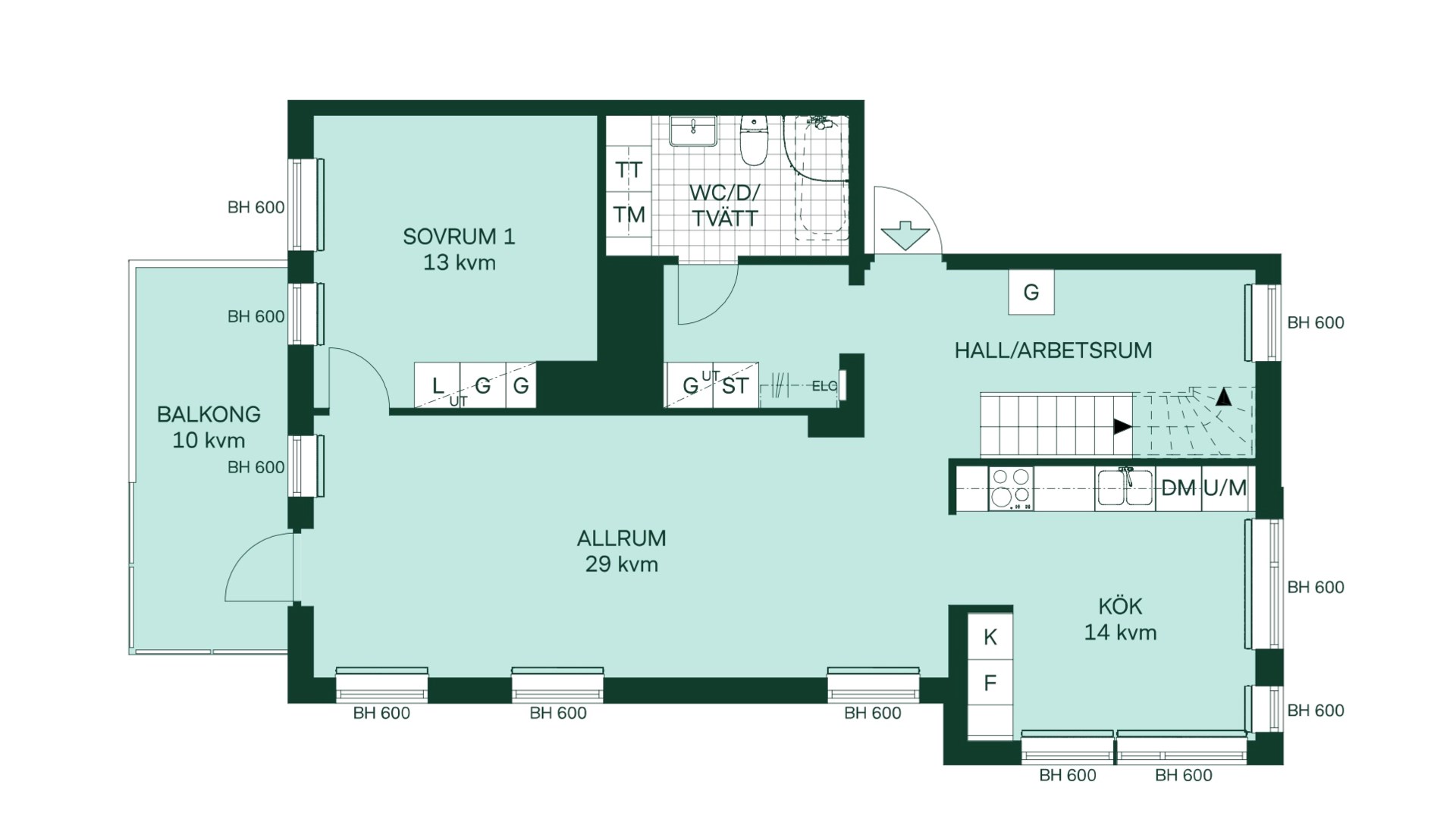 Planlösning från Skeppsmäklargatan 49, 8/8 tr, Såld i Hammarby Sjöstad, Stockholm