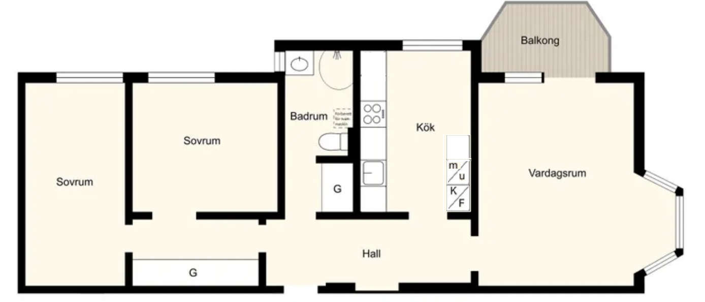 Planlösning från Alphyddevägen 15, Såld i , Nacka