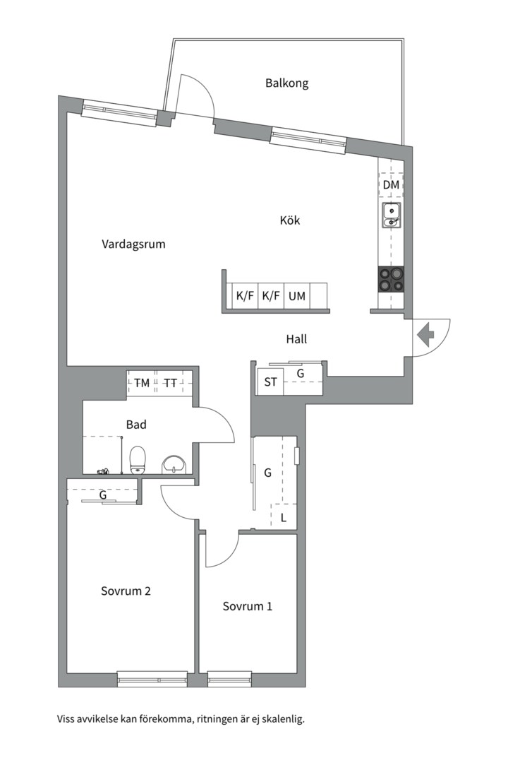 Planlösning från Ljusbärargatan 13, Såld i Kapellgärdet, Uppsala