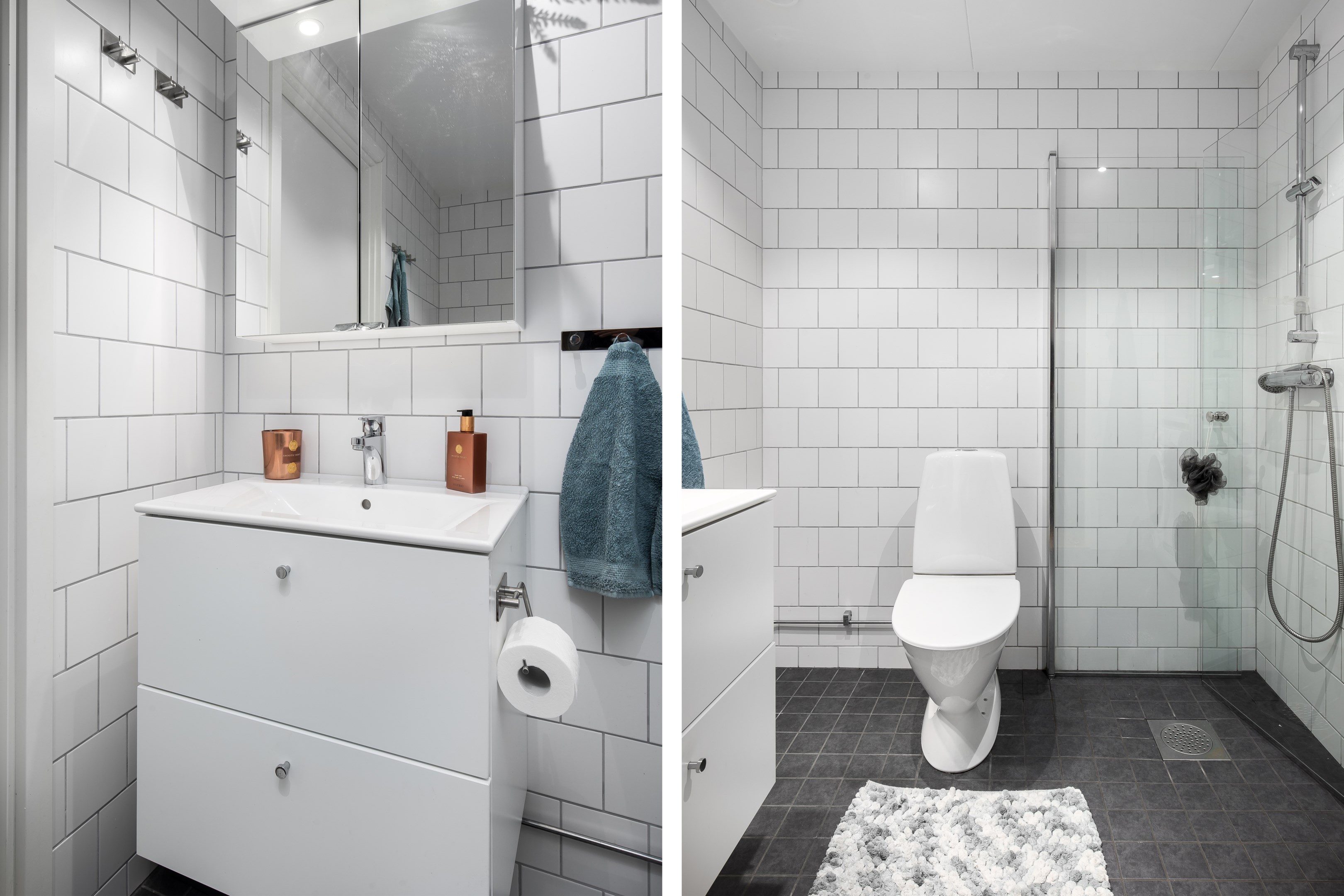 Ljusa neutrala ytskikt samt spotlights i tak