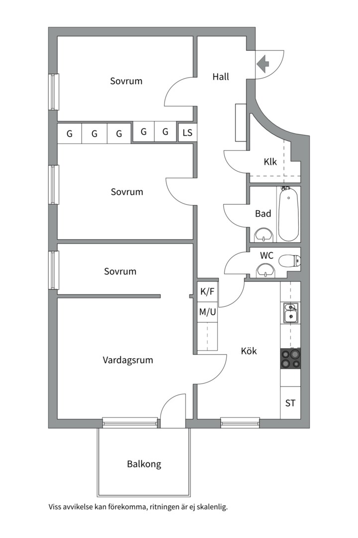 Planlösning från Tranvägen 2, 3tr, Såld i Saltängen, Nacka