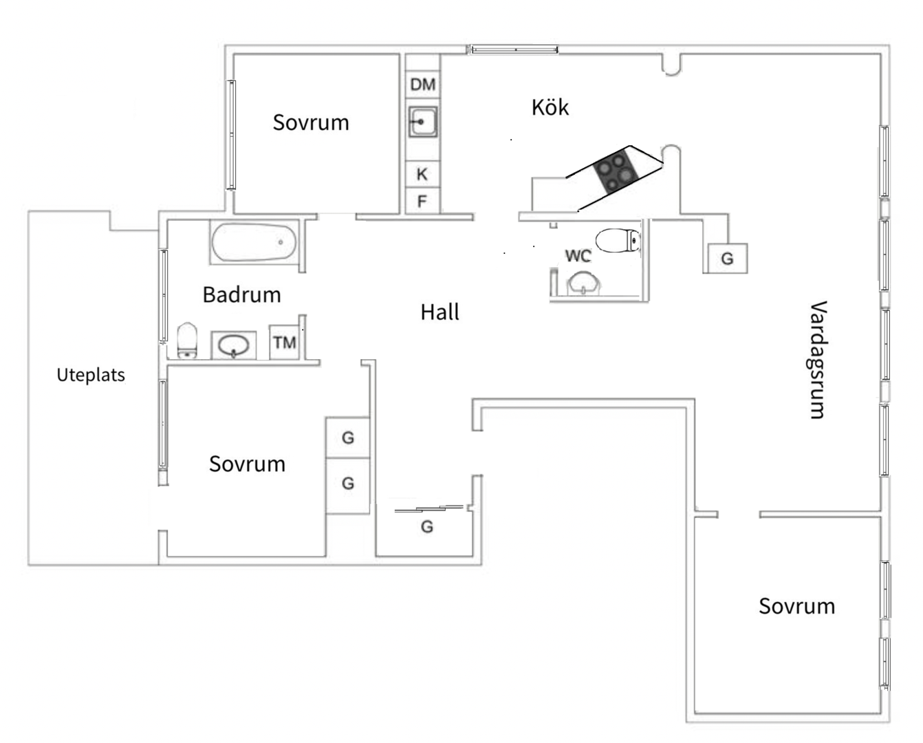 Planlösning från Becksjudarvägen 39, Såld i Finntorp, Nacka