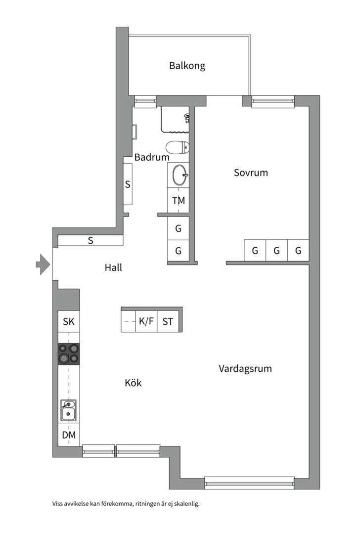 Planlösning från Vattholmavägen 4D, Såld i Kapellgärdet, Uppsala