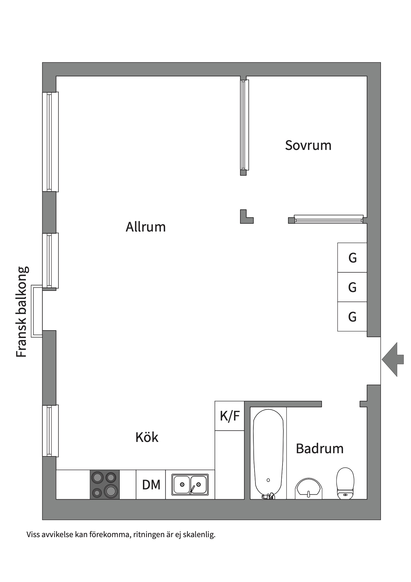 Alternativ planlösning spegelvänd lägenhet