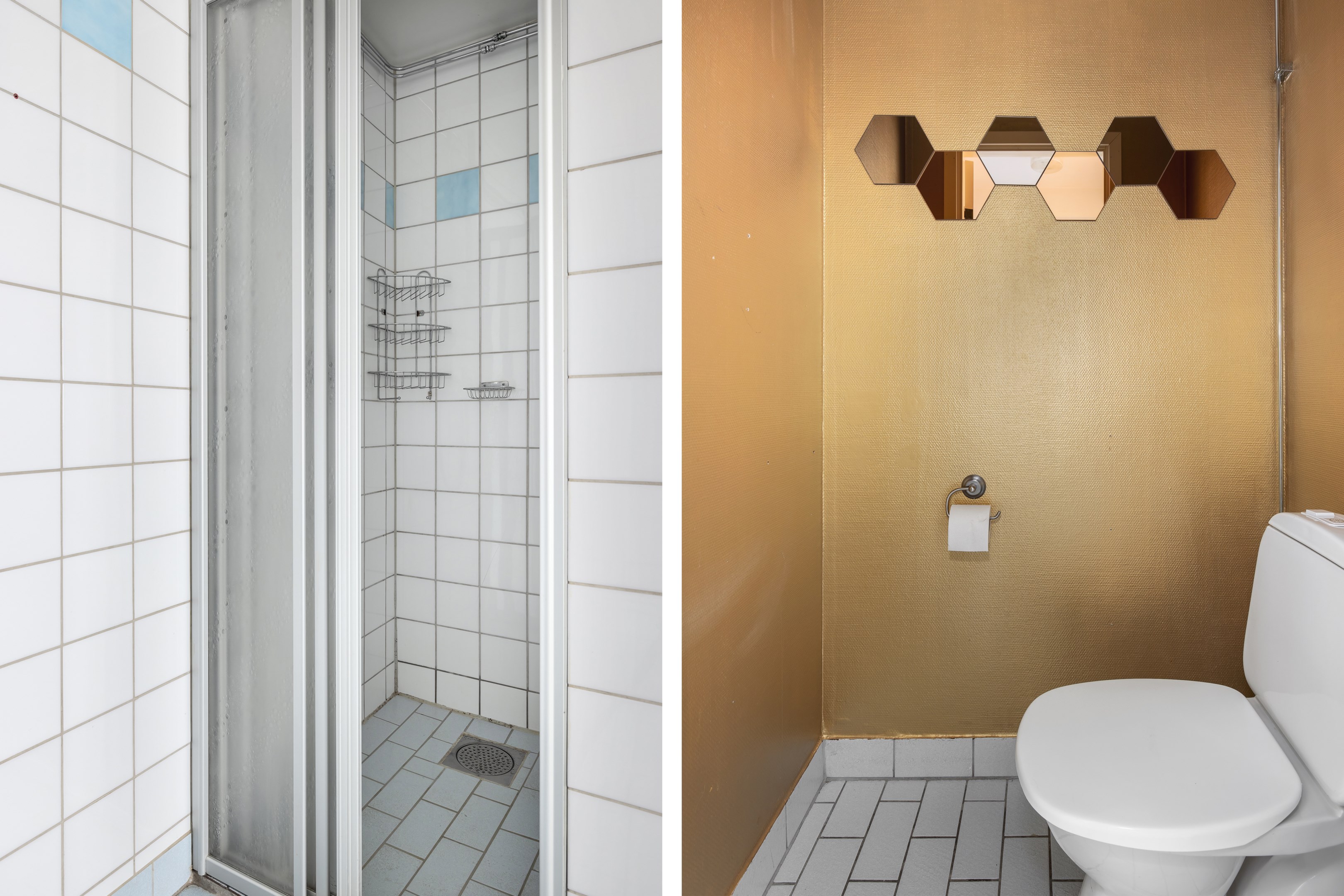 Badrum i anslutning till vardagsrummet