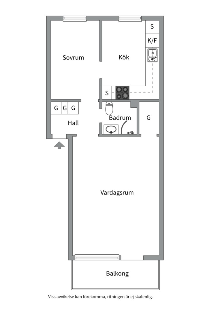 Planlösning från Bomansgatan 16C, Såld i Kristiansborg, Västerås