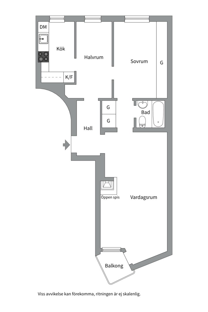 Planlösning från Luthagsesplanaden 32 A, Såld i Luthagen, Uppsala
