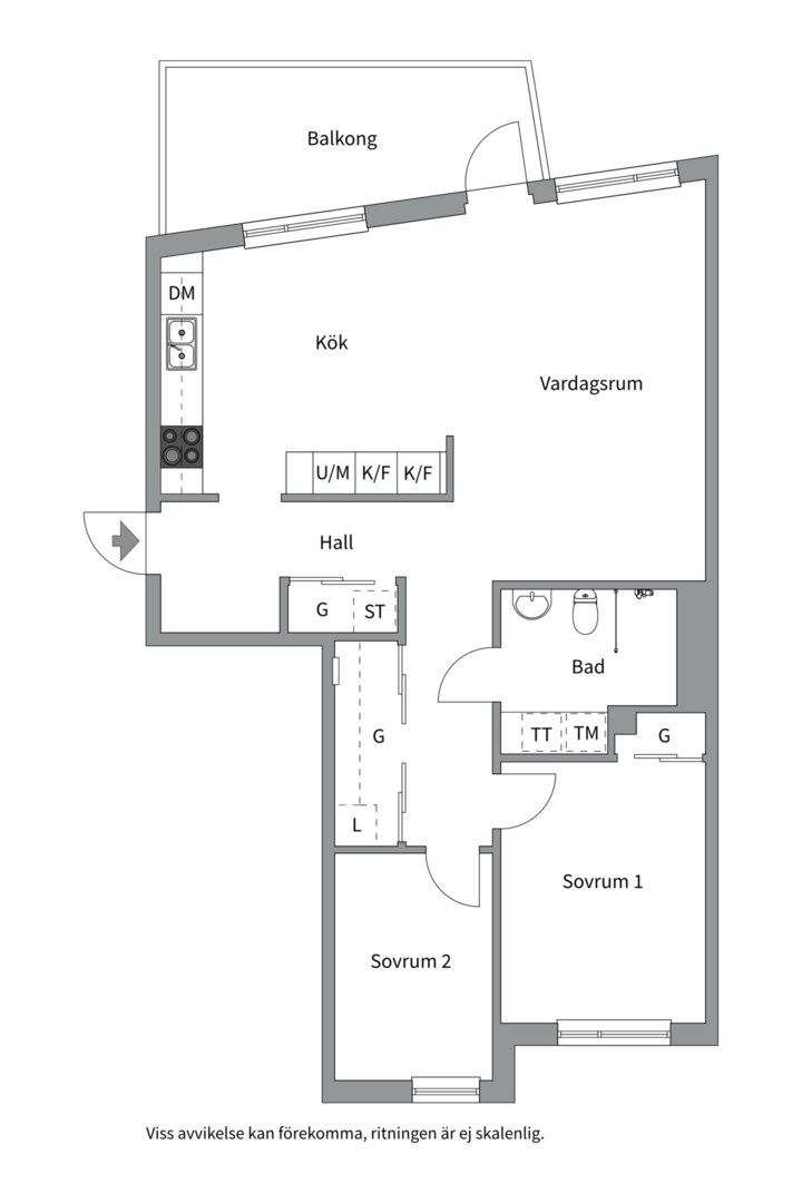 Planlösning från Ljusbärargatan 13, Såld i Kapellgärdet, Uppsala