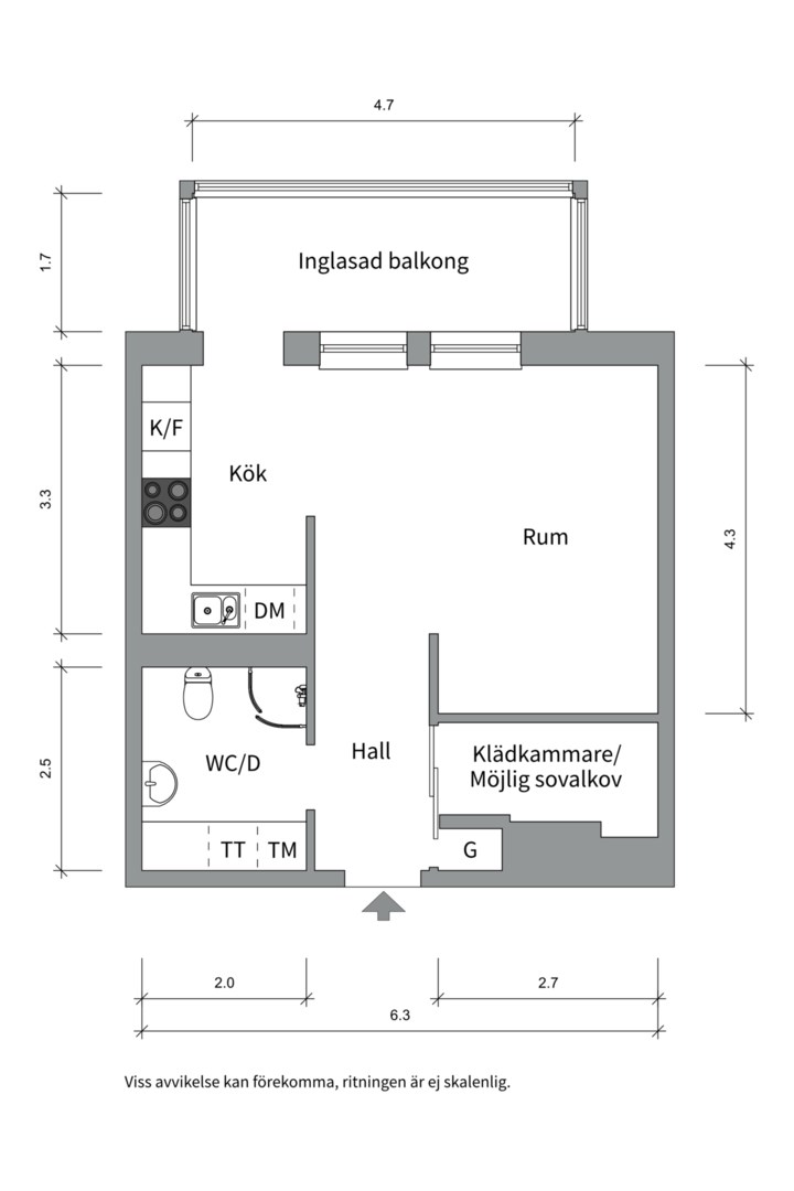 Planlösning från Gimogatan 11B, Såld i Luthagen, Uppsala