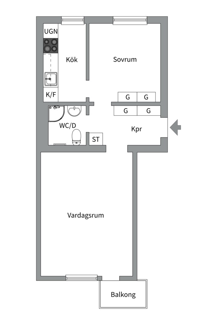 Planlösning från Frodegatan 16A, Såld i Fålhagen, Uppsala
