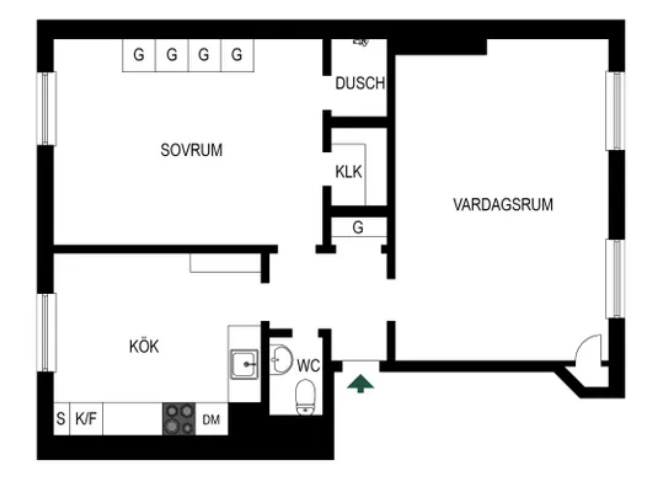 Planlösning från Utanbygatan 6B, Såld i City, Västerås
