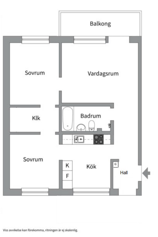 Planlösning från Valthornsvägen 52C, Såld i Gottsunda, Uppsala
