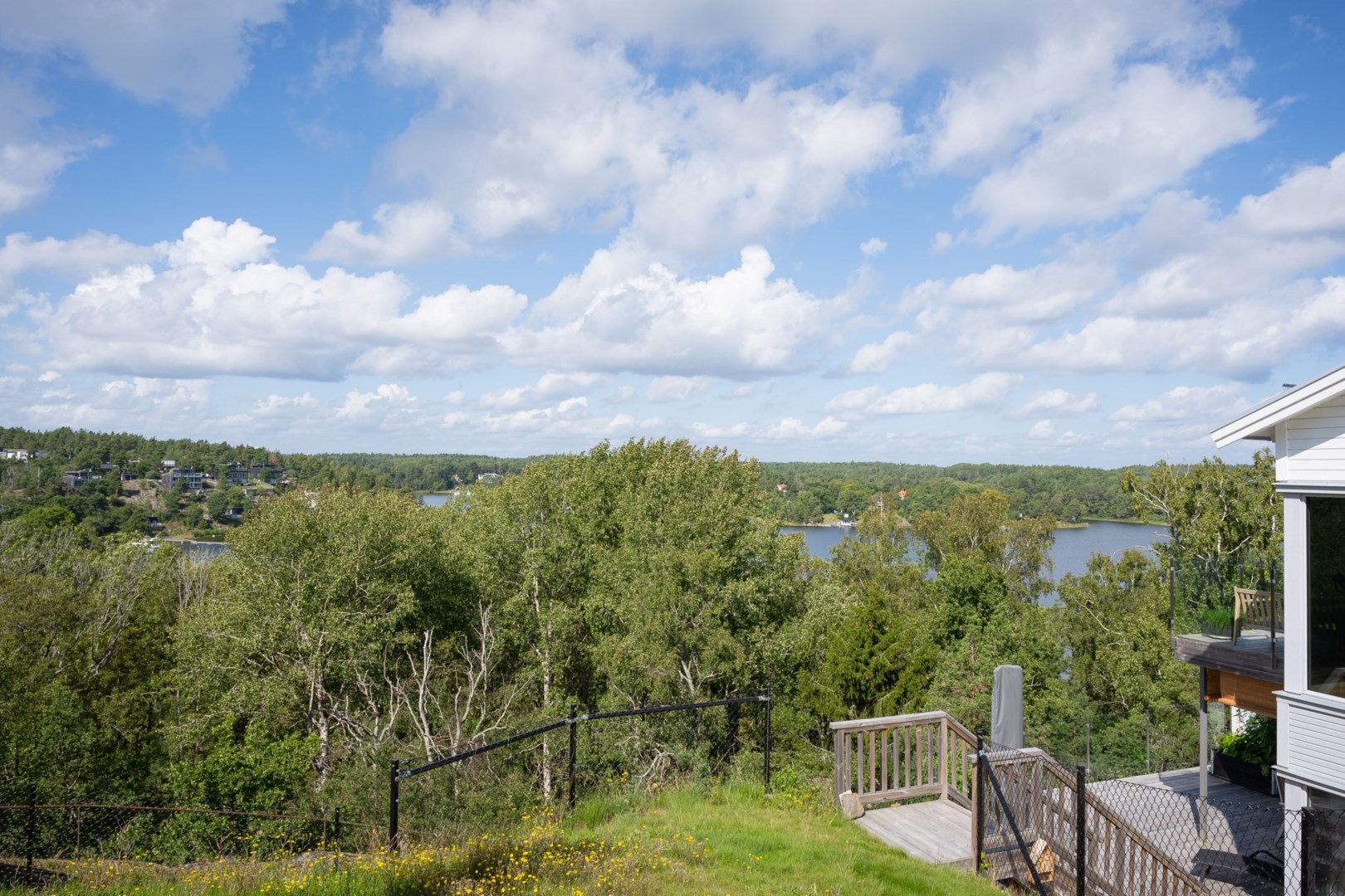 I väster skymtar Betsedeviken mellan träden