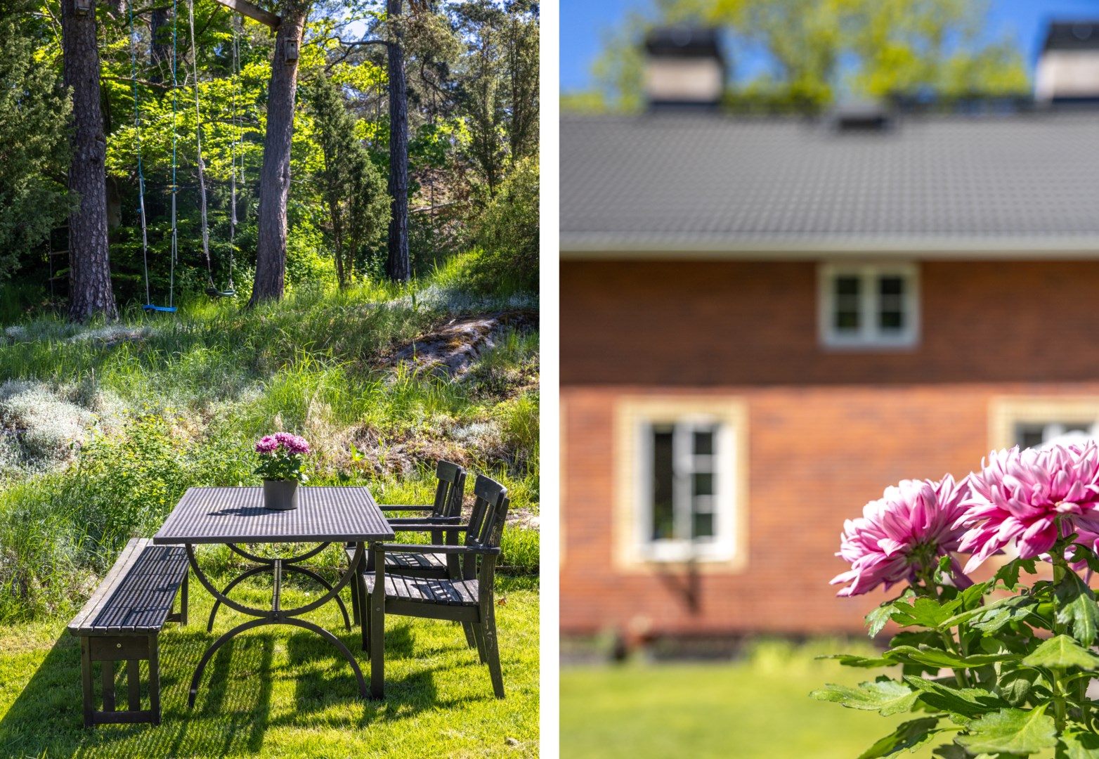 Uteplatsen har ett skyddat läge på husets baksida