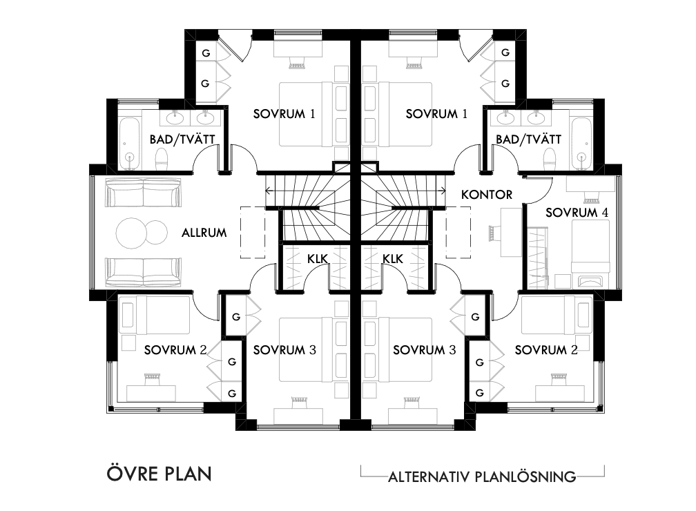 Planlösning från Åbroddsvägen 33B, parhus 3, Såld i Kummelnäs, Nacka