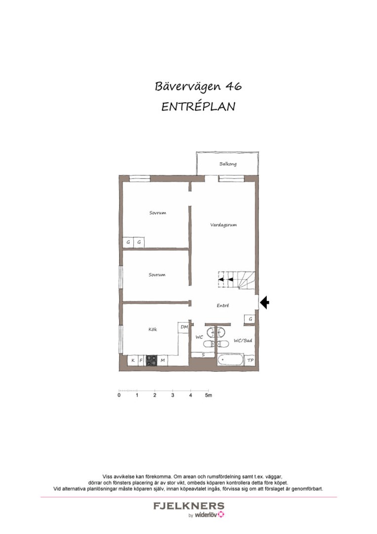 Planlösning från Bävervägen 46, Såld i Bromma - Abrahamsberg, Stockholm