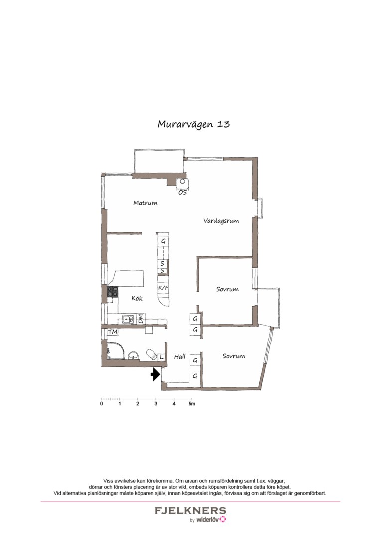 Planlösning från Murarvägen 13, Såld i Bromma - Abrahamsberg, Stockholm