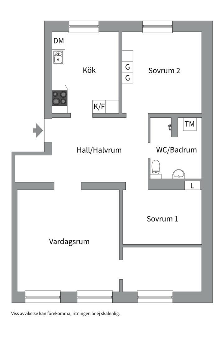 Planlösning från S:t Olofsgatan 31A, Såld i Höganäs, Uppsala