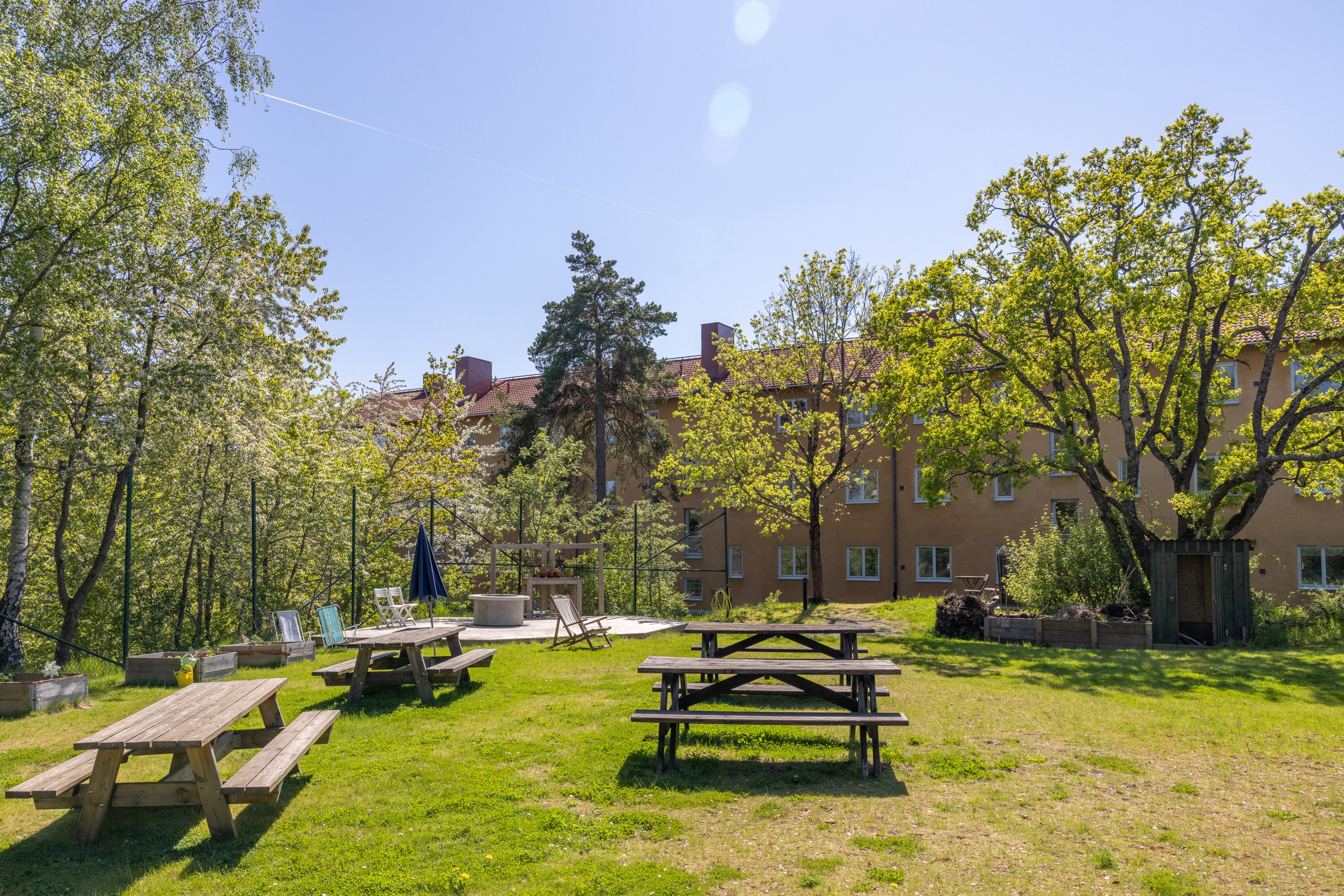 Föreningens grönytor med på husets baksida