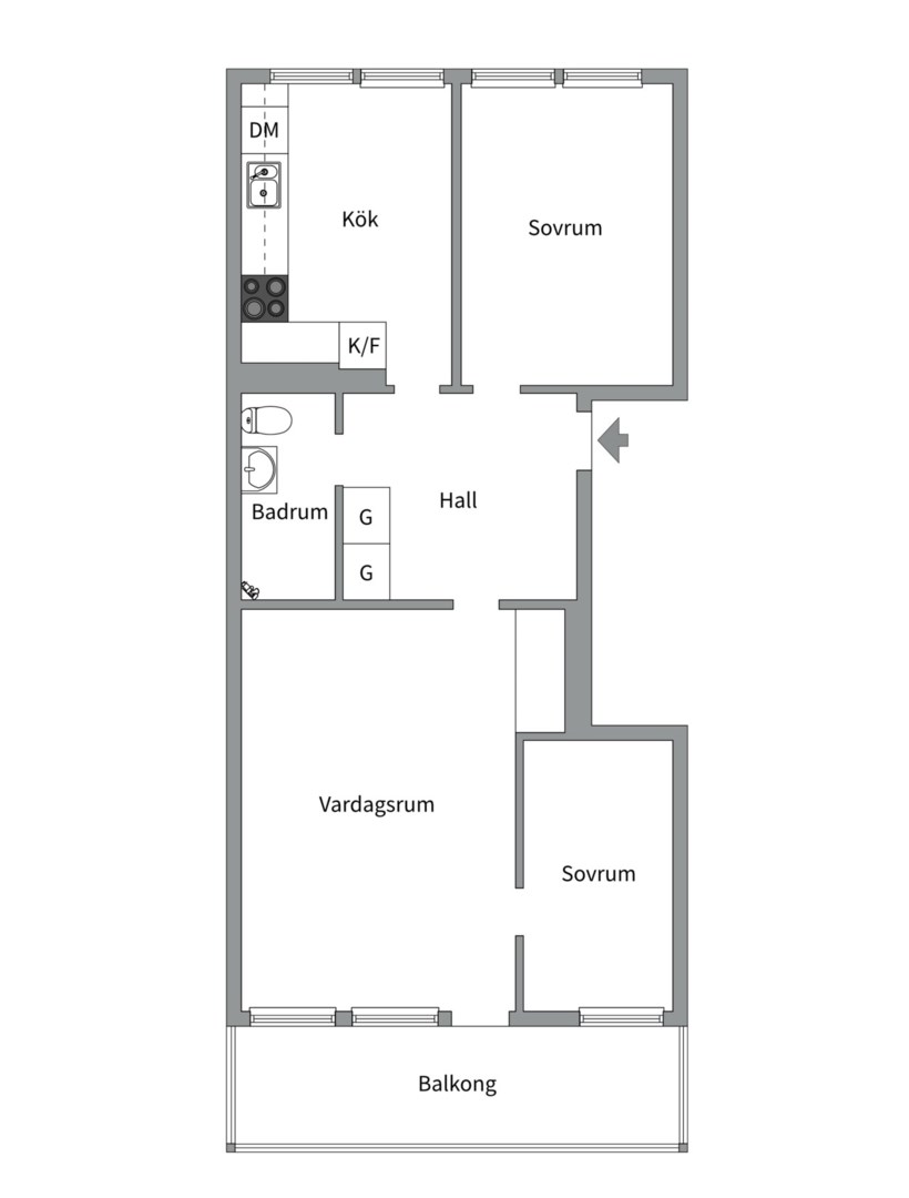 Planlösning från Norra skjutbanegatan 14E, Såld i Haga, Västerås